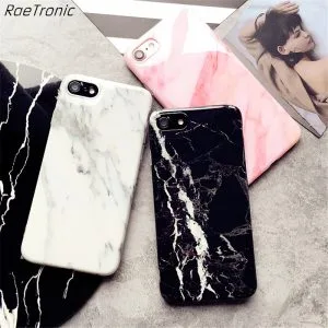 Marble Pattern Silicone Case for iPhone 7 & 7 Plus: New Raetronic Cover 2017 (Black, white, pink)