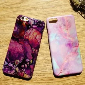 Case for iPhone All 6 & iPhone 7 Variations: Glossy Purple & Cotton Candy Marble Cover