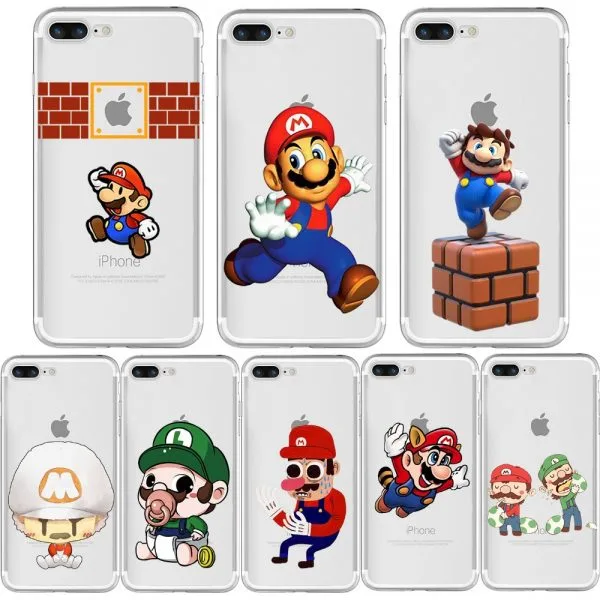 Transparent Super Marios Bros iPhone Cases - Clear Para Cover for iPhone 5, 6, 7