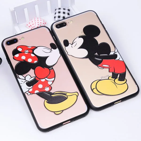 cute Cartoon Mickey Minnie Mouse Kiss Love Couple Soft TPU Back Cover phone Case for iPhone 7 plus 6 6s plus Fundas fashion - Image 2