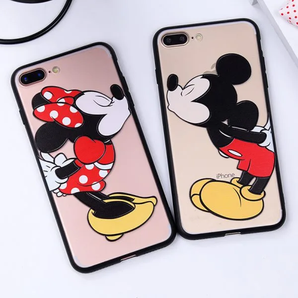 cute Cartoon Mickey Minnie Mouse Kiss Love Couple Soft TPU Back Cover phone Case for iPhone 7 plus 6 6s plus Fundas fashion - Image 3