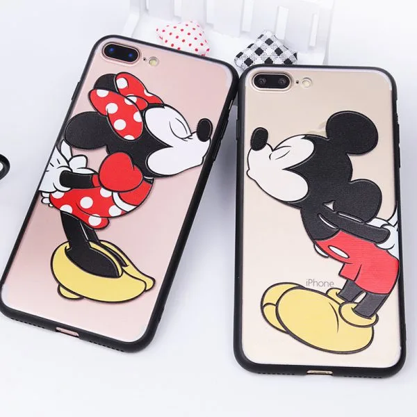cute Cartoon Mickey Minnie Mouse Kiss Love Couple Soft TPU Back Cover phone Case for iPhone 7 plus 6 6s plus Fundas fashion