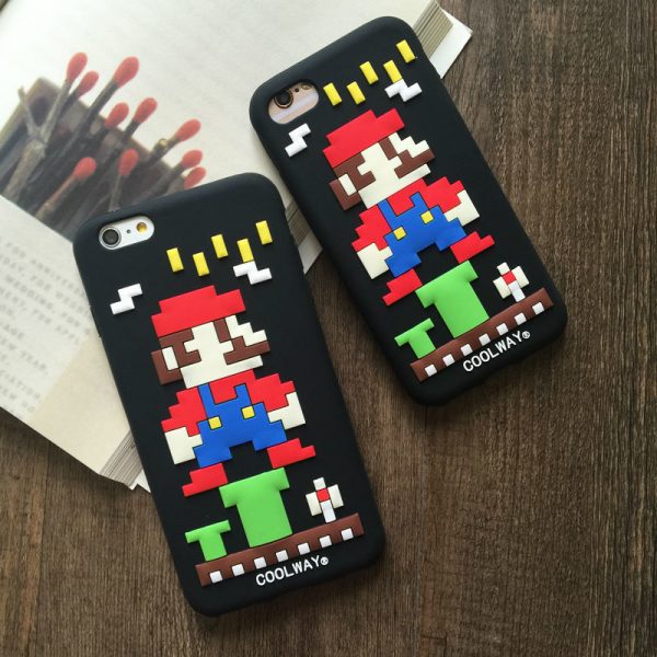 3D creative pixel Mario pattern Soft silicone phone case for iPhone 6, 7: Protective rubber case Coque funda