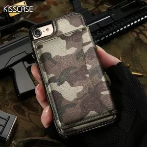 KISSCASE Camouflage Leather Case for iPhone 6&7: Kickstand Card Slots Luxury High Quality Cover