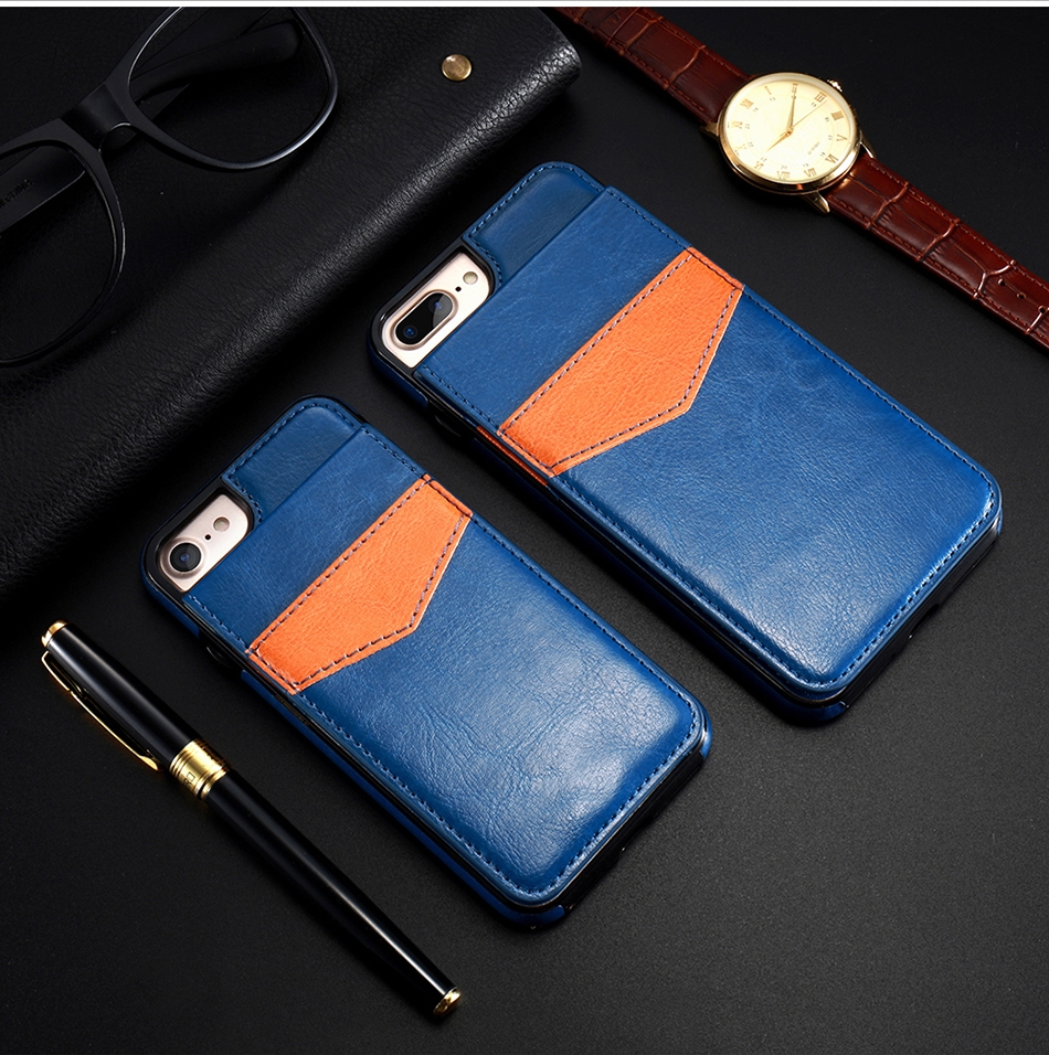 remarkable leather wallet phone case with luxury business style (blue)