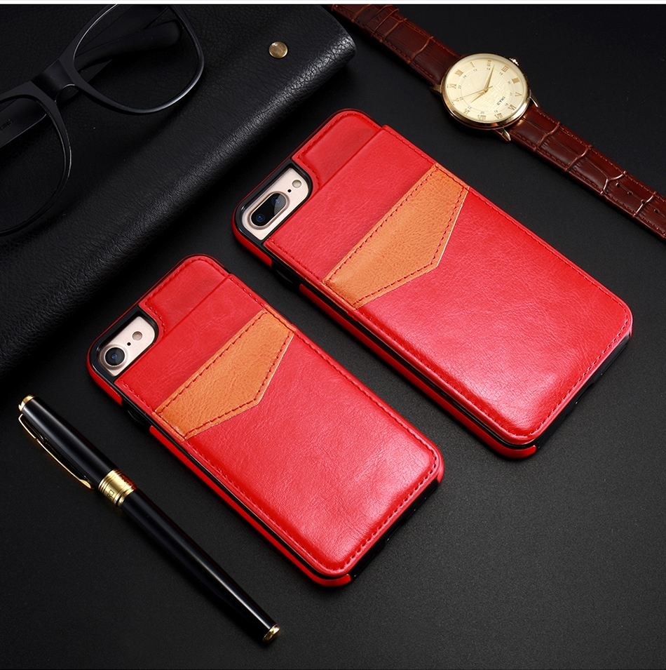 remarkable leather wallet phone case with luxury business style (red)