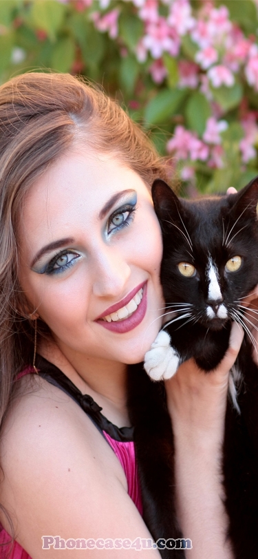 beautiful girl and black cat