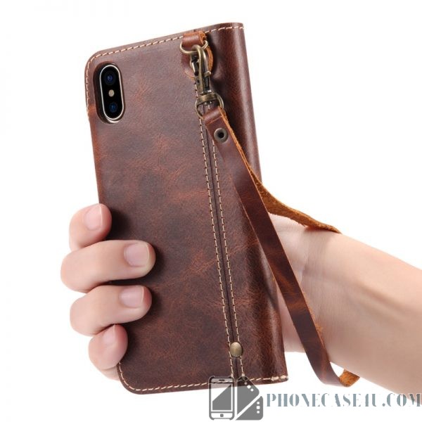 Real Leather Luxury Wallet Phone Case For iPhone XR  - Retro Collection #2019 Style 4