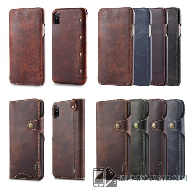 Real Leather Luxury Wallet Phone Case For iPhone XR  - Retro Collection #2019 Style 5