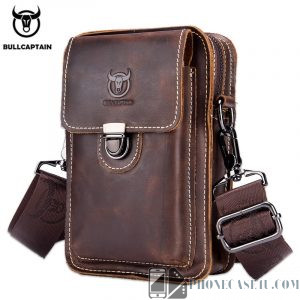 BULLCAPTAIN Real Leather Male Waist - Phone Bag For Men