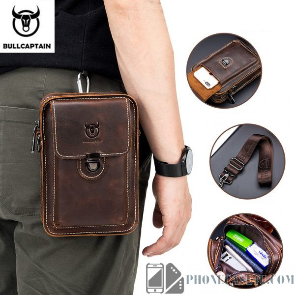 BULLCAPTAIN Real Leather Male Waist - Phone Bag For Men  3