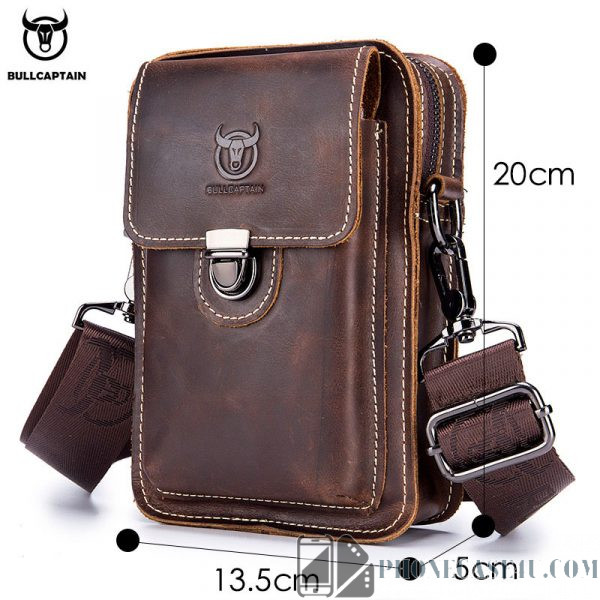 BULLCAPTAIN Real Leather Male Waist - Phone Bag For Men  5