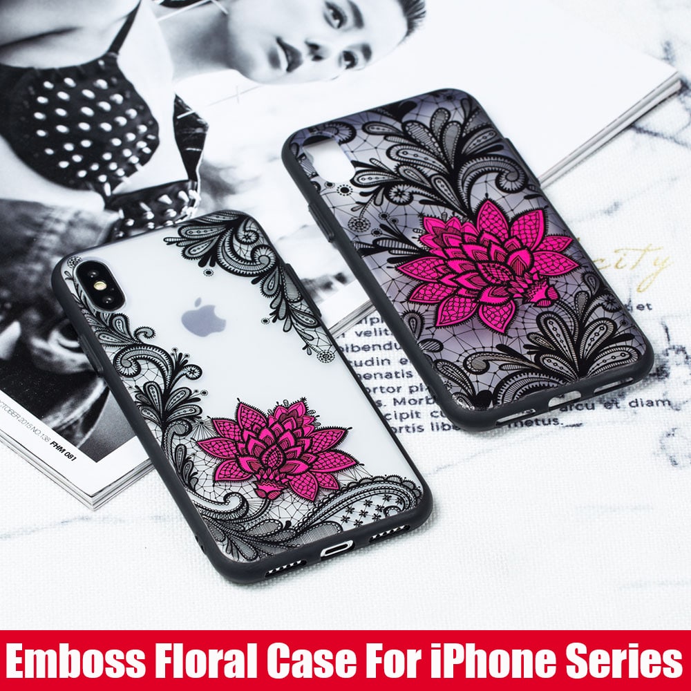 KIPX1059_1_JONSNOW Phone Case for iPhone 5S 6S 7 8 Plus Emboss Floral Rose Lace Protective Case for iPhone X XR XS Max PC Back Cover